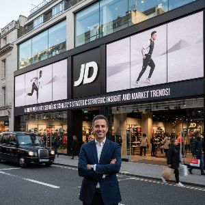 JD Sports CEO Régis Schultz on Oxford Street, London, discussing market trends.