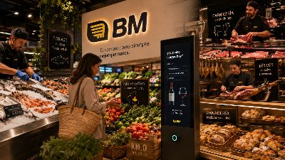 BM supermarket flagship store in La Finca Madrid with fresh fish counter, produce, butcher and bakery departments