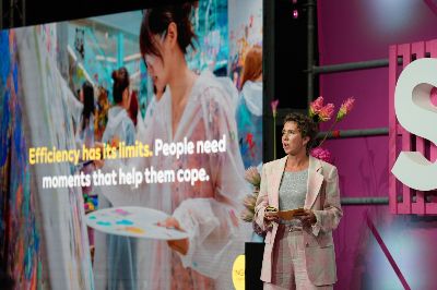 Kajsa Gihan, Global Commercial & Digital Director at Ingka Centres, on stage at Shoptalk Europe 2026 in Barcelona.