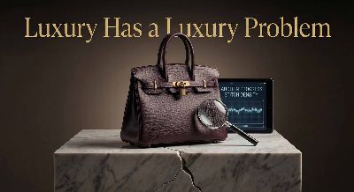 Luxury retail concept shopping bag with "product truth" overlay.