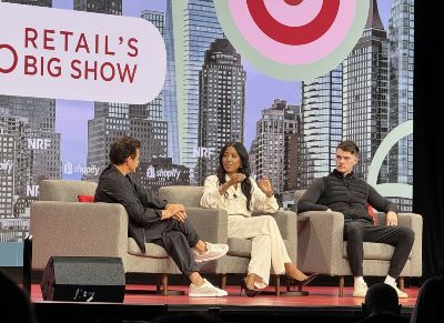 Gymshark CEO Ben Francis at NRF keynote, discussing retail brand building with agentic AI.