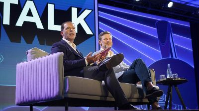 Carlos Pedreira Freire of Alcampo and Gregor Ulitzka of Ocado Group on stage at Shoptalk Europe 2026